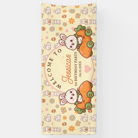 Cute Easter Bunny 1st Birthday Party Welcome 横断幕 (縦)