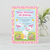 Cute Easter Bunny and Chick Spring Kids Birthday  招待状 (スタンド正面)