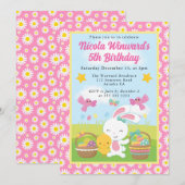 Cute Easter Bunny and Chick Spring Kids Birthday  招待状 (正面/裏面)