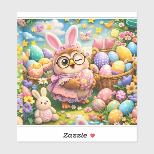 Cute Easter bunny and colourful eggs whimsical シール (シート)