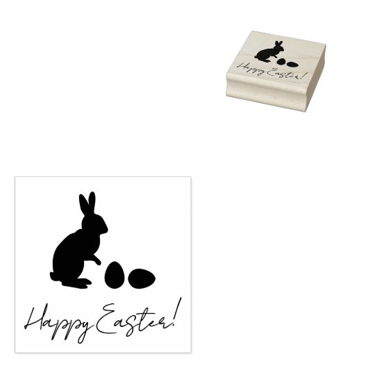 Cute Easter Bunny And Eggs Happy Easter Text ラバースタンプ (押印)