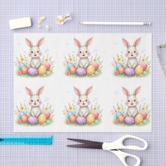 Cute Easter Bunny And Eggs Modern Collection 薄葉紙 (クラフト)