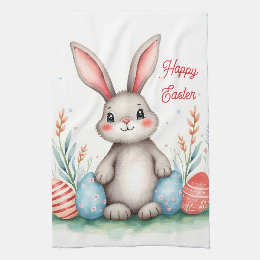 Cute Easter Bunny And Eggs Popular Collection キッチンタオル (縦)
