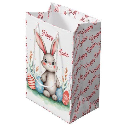 Cute Easter Bunny And Eggs Popular Collection ミディアムペーパーバッグ (正面アングル)