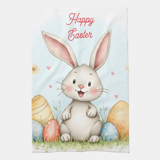 Cute Easter Bunny And Eggs Trendy Collection キッチンタオル (縦)