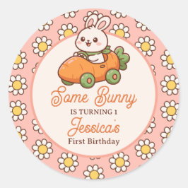 Cute Easter Bunny Baby Girl 1st Birthday Party ラウンドシール