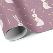 Cute Easter bunny & carrot pattern on muted purple ラッピングペーパー (ロールコーナー)