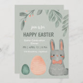 Cute Easter Bunny Celebration Dinner Invitation 招待状 (正面/裏面)