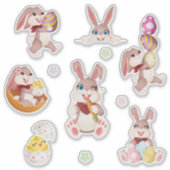 Cute Easter Bunny, Chick, Eggs & Floral Colorful シール (正面)
