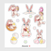 Cute Easter Bunny, Chick, Eggs & Floral Colorful シール (シート)