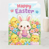 Cute Easter Bunny & Chicks | Happy Easter カード (正面)