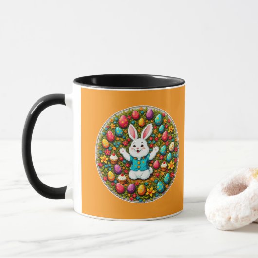 Cute Easter Bunny – Decorative Wreath caneca マグカップ (ドーナツ)