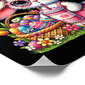 Cute Easter Bunny Drinking Ice Coffee Easter Bow W ポスター (角)