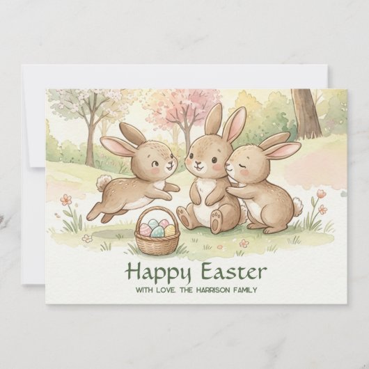 Cute Easter Bunny Egg Hunt & Picnic シーズンカード (正面)