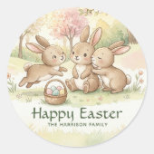 Cute Easter Bunny Egg Hunt & Picnic Sticker ラウンドシール (正面)