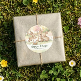 Cute Easter Bunny Egg Hunt & Picnic Sticker ラウンドシール