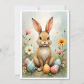 Cute Easter Bunny Eggs Flowers Flat カード (正面)