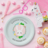 Cute Easter Bunny Face Flower Wreath Custom ペーパープレート (パーティー)