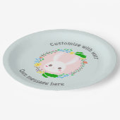 Cute Easter Bunny Face Flower Wreath Custom ペーパープレート (アングル)