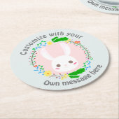 Cute Easter Bunny Face Flower Wreath Custom ラウンドペーパーコースター (アングル)