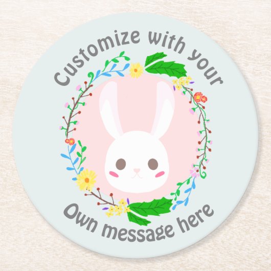 Cute Easter Bunny Face Flower Wreath Custom ラウンドペーパーコースター (正面)