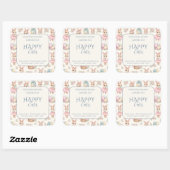 Cute Easter Bunny Floral Pattern Candle Label スクエアシール (シート)