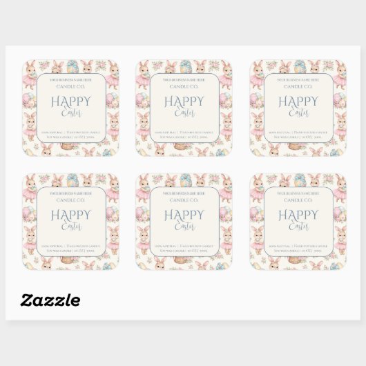 Cute Easter Bunny Floral Pattern Candle Label スクエアシール (シート)
