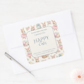 Cute Easter Bunny Floral Pattern Candle Label スクエアシール (封筒)