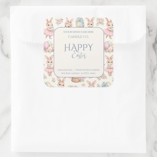 Cute Easter Bunny Floral Pattern Candle Label スクエアシール (バッグ)