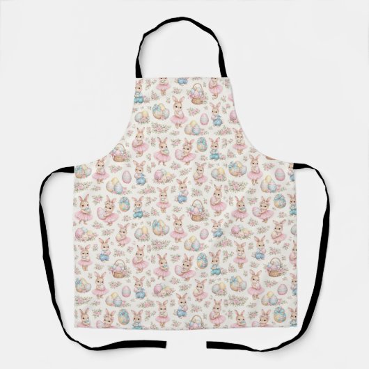 Cute Easter Bunny Floral Pattern - Pastel Spring エプロン (正面)