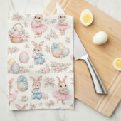 Cute Easter Bunny Floral Pattern - Pastel Spring キッチンタオル (四つ折り)
