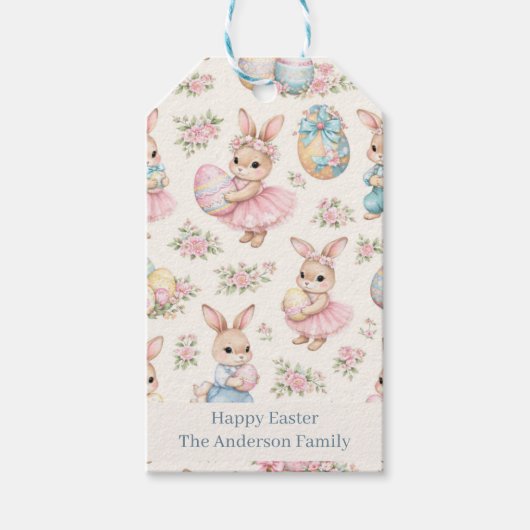 Cute Easter Bunny Floral Pattern - Pastel Spring  ギフトタグ (正面)