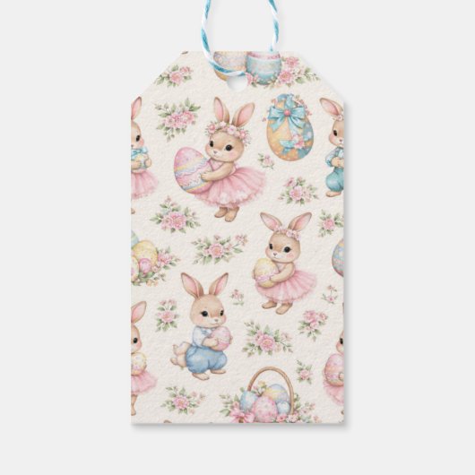 Cute Easter Bunny Floral Pattern - Pastel Spring  ギフトタグ (裏面)