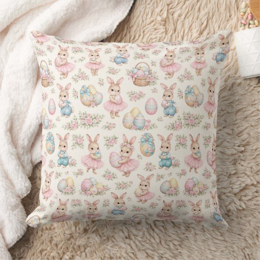 Cute Easter Bunny Floral Pattern - Pastel Spring  クッション (ブランケット)