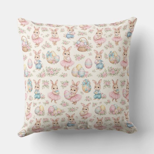 Cute Easter Bunny Floral Pattern - Pastel Spring クッション (裏面)