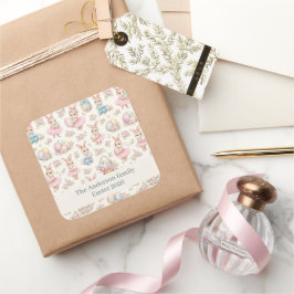 Cute Easter Bunny Floral Pattern - Pastel Spring  スクエアシール