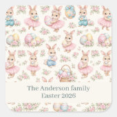 Cute Easter Bunny Floral Pattern - Pastel Spring スクエアシール (正面)