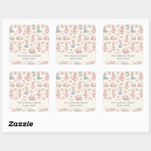 Cute Easter Bunny Floral Pattern - Pastel Spring  スクエアシール (シート)