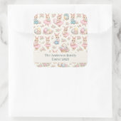 Cute Easter Bunny Floral Pattern - Pastel Spring  スクエアシール (バッグ)