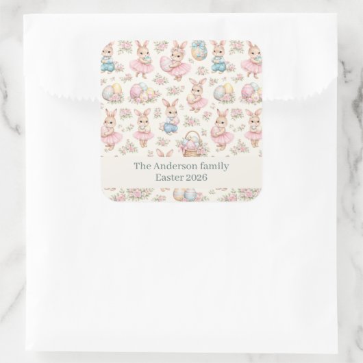 Cute Easter Bunny Floral Pattern - Pastel Spring  スクエアシール (バッグ)