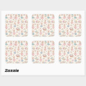 Cute Easter Bunny Floral Pattern - Pastel Spring スクエアシール (シート)