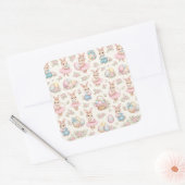 Cute Easter Bunny Floral Pattern - Pastel Spring スクエアシール (封筒)