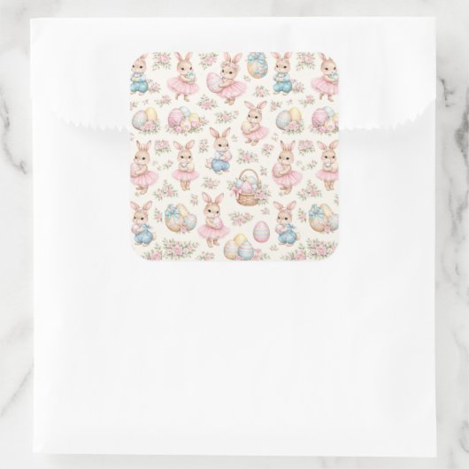 Cute Easter Bunny Floral Pattern - Pastel Spring  スクエアシール (バッグ)