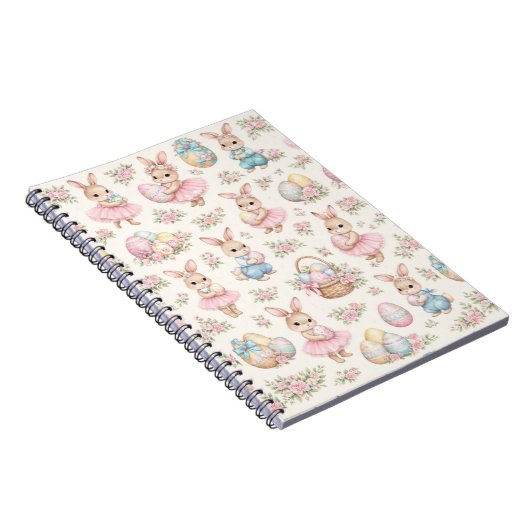 Cute Easter Bunny Floral Pattern - Pastel Spring ノートブック (右側)