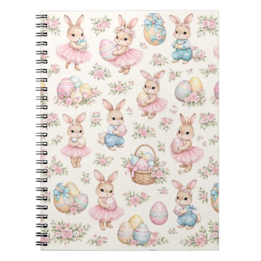 Cute Easter Bunny Floral Pattern - Pastel Spring ノートブック (正面)