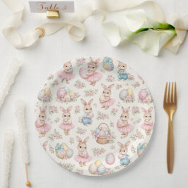 Cute Easter Bunny Floral Pattern - Pastel Spring ペーパープレート