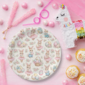 Cute Easter Bunny Floral Pattern - Pastel Spring ペーパープレート (パーティー)