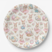 Cute Easter Bunny Floral Pattern - Pastel Spring ペーパープレート (正面)