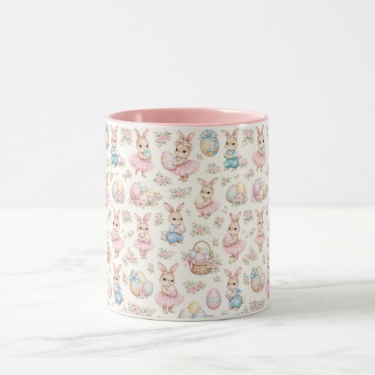 Cute Easter Bunny Floral Pattern - Pastel Spring マグカップ (中央)