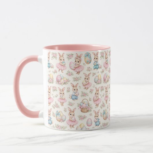 Cute Easter Bunny Floral Pattern - Pastel Spring マグカップ (左)